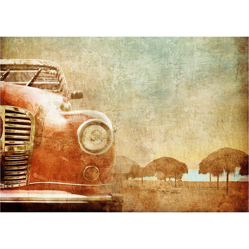 Old Red Car - Mint Decoupage Paper