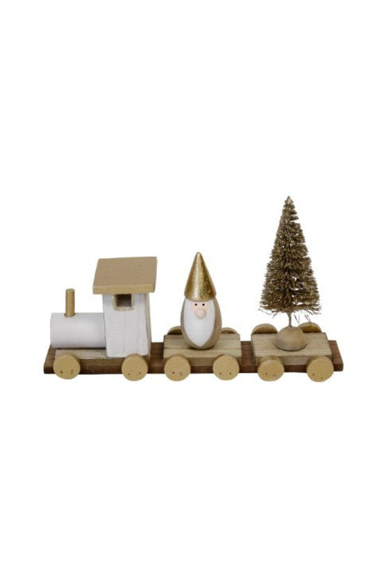 Gold White Timber Train with Santa