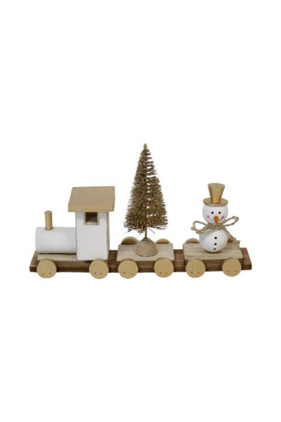 Gold White Timber Train with Snowman