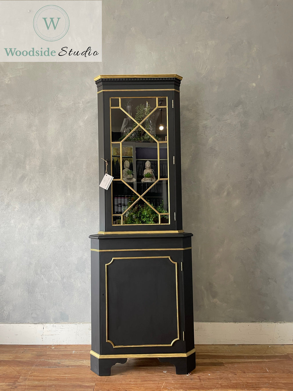 Matte Black & Gold Corner Cabinet