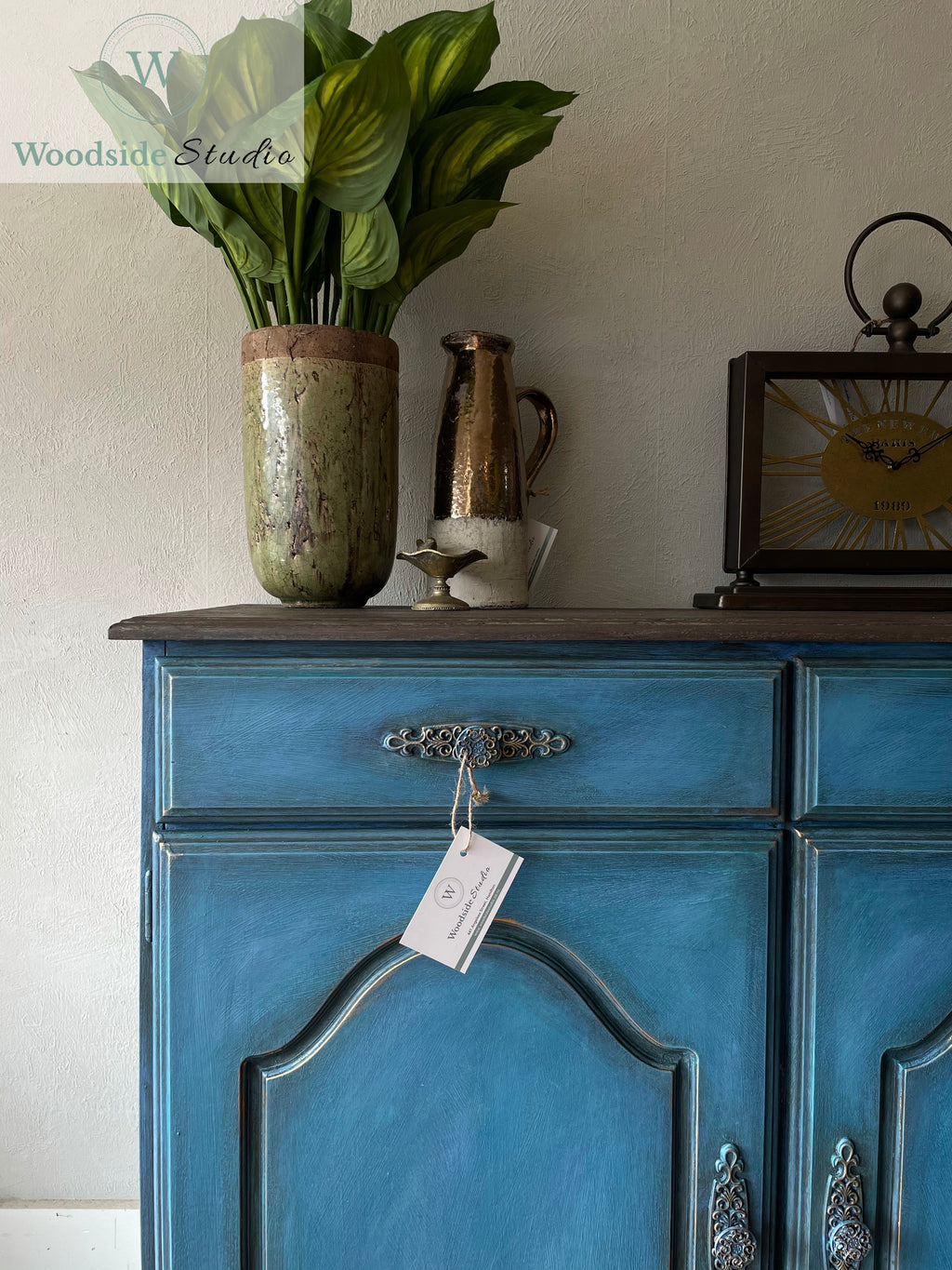 Moody Blue Sideboard with Faux Wood Top