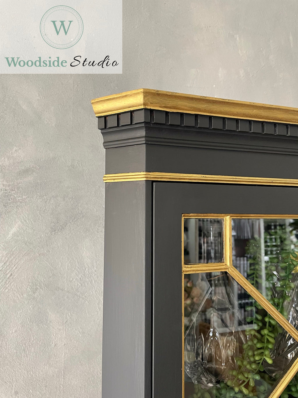 Matte Black & Gold Corner Cabinet