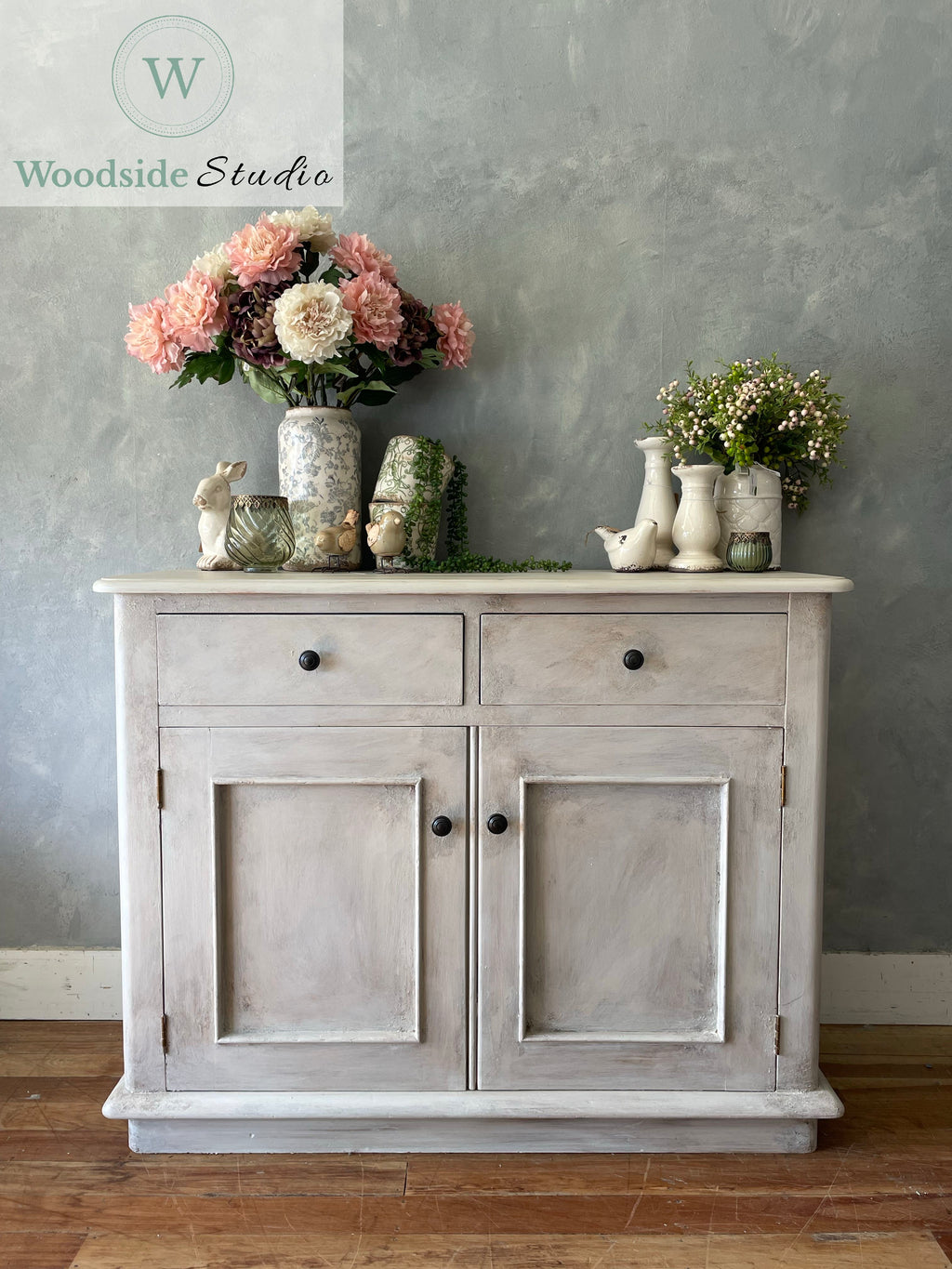 French Rustic White Washed Sideboard